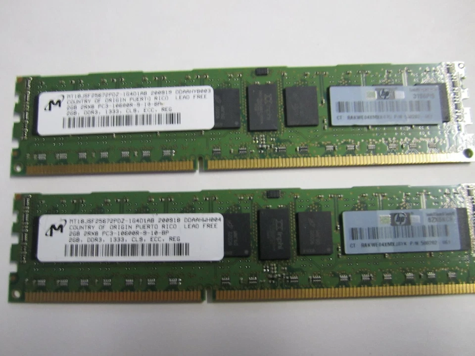 2 pcs "M" 2GB 2Rx8 PC3-10600R-9-10-BP MEMORY MODULES - Image 1 of 2