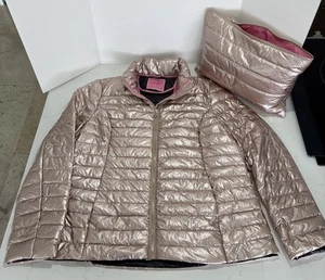Kate Spade Rose Gold Packable Down Filled Puffer Jacket Size XL With Carry Bag - Picture 1 of 15