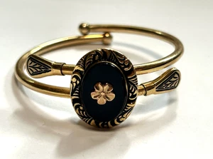 Vintage Bates & B 1/20 12K GF schwarzer Onyx Blume Verschluss Armband - Bild 1 von 6