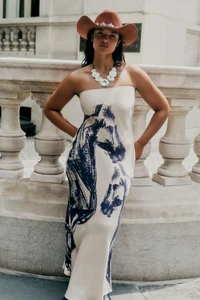 NWT Anthropologie Conditions Apply Chloe STRAPLESS Maxi Slip Dress Horse IVORY M - Picture 1 of 11