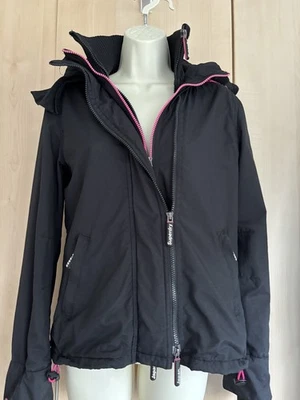 Ladies SUPERDRY ORIGINAL WINDCHEATER JAPAN Black Hooded Triple Zip Jacket Size S - Image 1 of 4