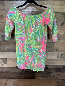 Lilly Pulitzer Mini Enna Dress Tiki Pink Lime girls Medium M 6 7 - Picture 1 of 5