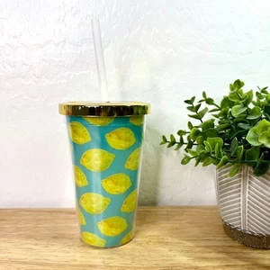 Lemon Mug Cup Glass Tumbler w/ Lid & Straw Water Coffee Soda School Office NEW - Picture 1 of 4