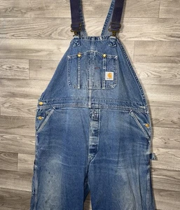 Carhartt Dungarees Adult 46x29 Blue Overalls Bib Carpenter Denim WorkWear Button - Picture 1 of 13