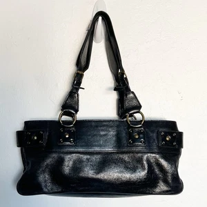 Bolso Cartera Vintage Cynthia Rowley Años 90 Y2K Negro Hebilla Tachuelas Cuero Genuino  - Imagen 1 de 8