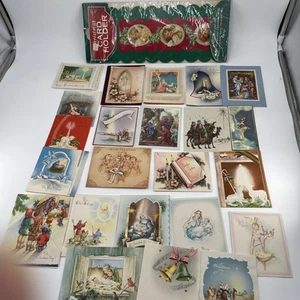 Vintage Christmas Cards and Holder Christian Lot 23 Crafting Signed Mid Century - Picture 1 of 16