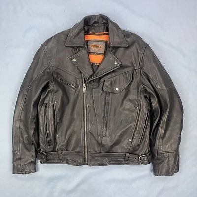 Chaqueta de Motociclista Unik Ultra de Cuero De Colección Talla XL Negra Cremallera Completa Cinturón Bombardero Foto 1 de 4