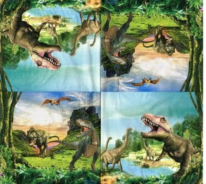 Serviettes en papier dinosaures préhistoire paysage. Napkins dino dinausaurs - Picture 1 of 1
