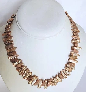Vtg Baroque Biwa Stick Pink Pearl Necklace & Bracelet With 14 KT Gold Clasps - Picture 1 of 7