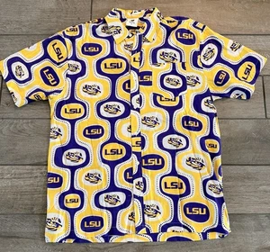 Wes and Willy LSU Tigers kurzärmliges geblümtes Hawaiihemd mit Knopfleiste Large - Bild 1 von 6
