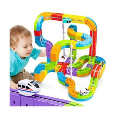KlickRail Electric Train Set Flexible Race Track for Kids 4 6 7 8, 88 Pcs Car... - Image 1 of 4