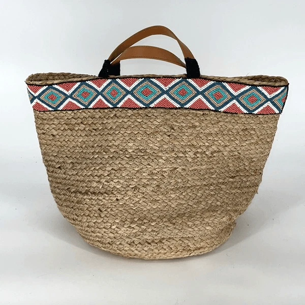 Bolsa tote Anthropologie com miçangas Tanzana juta cesta grande - Imagem 1 de 4