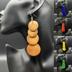 Wood Earrings Retro Dangle Earrings Round Ethnic Style Geometric Earrings - Picture 1 of 27