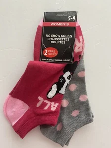 New Boston Terrier Socks Womens No Show 2 Pairs Pink Polka Dots Shoe Size 5-9 - Picture 1 of 3