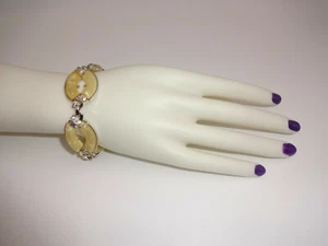 Vintage Coro Yellow Confetti Rhinestones Silver Tone Link Bracelet 7-1/4" Marked - Picture 1 of 9