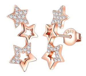 Stylish S925 Sterling Silver Stud Earrings Cubic Zirconia Stars Earrings for Wom - Picture 1 of 7