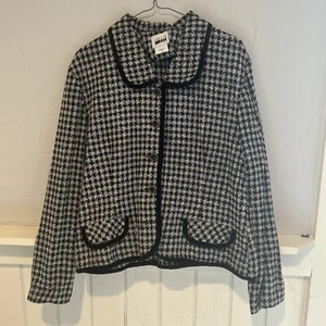 Vtg Leslie Fay Black White Houndstooth Button-Up Blazer Jacket Size 16 Pockets - Picture 1 of 5