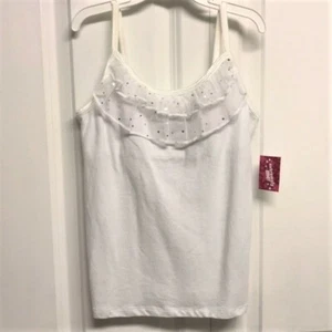 Extremely Me White Silver Specks Ruffle Spaghetti Strap Childs Tank Top 14 NWT - Picture 1 of 4