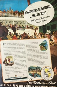 American Republic Line 1938 anuncio vintage despedida Broadway Hello Rio - Imagen 1 de 1