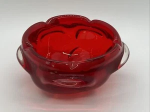 VTG Ruby Red Clear Murano Art Glass Biomorphic Bowl Valentine’s Day Gift - Picture 1 of 8