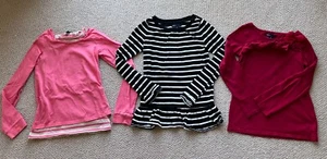 Lot 3 Girls Gap Kids Solid Pink Black Red LS Cotton Tops Shirts Tshirts M 8 - Picture 1 of 20