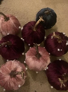 Thanksgiving Pumpkin assorted Hand Stitched Beaded Burgundy Pink Velvet Pearl - Picture 1 of 7
