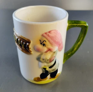 Walt Disney "Grumpy" Vintage 1960s Enesco White 3D Clay Glazed Mug Cup - Picture 1 of 8