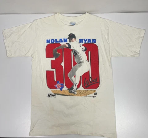 Nolan Ryan Mens Shirt Large White 300 Wins Baseball Rangers Angels Mets Astros Cover