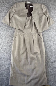Calvin Klein Skirt Suit Size 6 Two Piece Set Brown Tan Pockets Lined Classy - Picture 1 of 8
