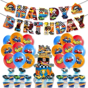 Hot Wheels Racing Happy Birthday Balloons Banner Cake Topper Party Decor Set - Picture 1 of 5