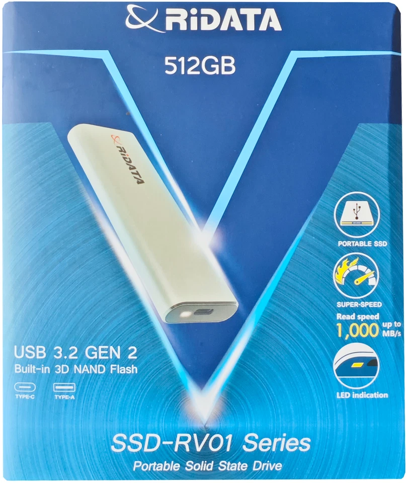 RiDATA 512GB Portable SSD USB 3.2 Gen 2 – External Solid State Drive, 1000MB/s - Image 1 of 2