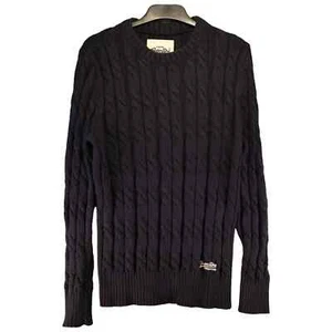 Superdry Orange Label Womens Pullover Jumper Size L Blue Cable-Knit Crew Neck - Picture 1 of 8