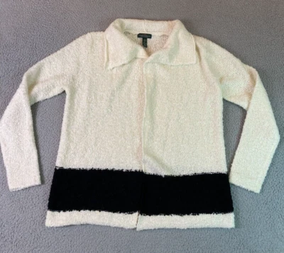 Ralph Lauren LRL Cardigan Large Ivory Open Wool Blend Colorblock Chunky Knit - Image 1 of 4