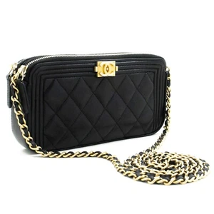 n35 CHANEL Authentic Boy Black Grained Calfskin Wallet On Chain WOC Double Zip - Picture 1 of 17