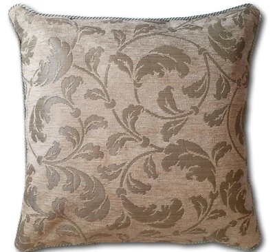 Cushions 46cm x 46cm (18" x 18"), Green Chenille & Satin Floral, Mint Piped Edge - Image 1 of 4