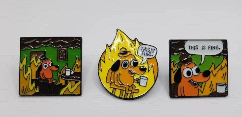 3 Pin This Is Fine Fire Dog Meme Doge Figura Edición Limitada Solapa Esmalte (¡NUEVO!) Foto 1 de 1