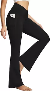 Women'S Yoga Pants V Crossover Flare Leggings with Pockets High Waist Casual Wor - Picture 1 of 6