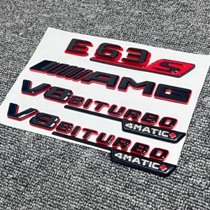 Gloss Black Red E63S AMG Biturbo 4matic+ emblem badge For Mercedes W213 E63 AMG/ - Bild 1 von 6