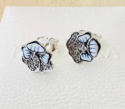 Pendientes Pandora Flor Pensamiento Azul #290781C01 Circonita cúbica Transparente + Caja de Regalo GRATIS Foto 1 de 4