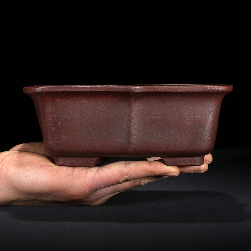 7in Chinese Refine Zisha Classical Petal Handmate Potted Bonsai Clay Flower Pot - Image 1 of 4