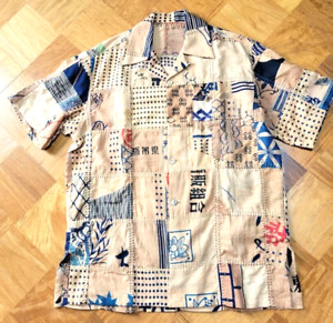 Vintage Japan Tenugui Sashiko Remake Aloha Shirt L Baumwolle kurze Ärmel selten kostenloser Versand