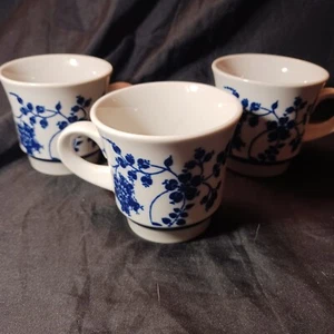 Noritake Prima Stone Clinging Vine Cup X 3 B954 EUC Blue White Stoneware - Picture 1 of 5