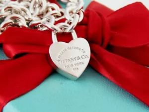 "Bracciale Ciondolo Lucchetto Argento Tiffany & Co Return To Tiffany Cuore Amore 8" - Foto 1 di 5