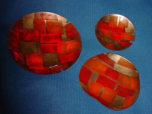 WUERSCH PLATE ASHTRAY SET 3 PCS ART DESIGN ENAMEL COPPER MODERNIST MID CENTURY - Picture 1 of 10