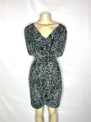 VESTIDO SUZI BARBILLA PARA MAGGY BOUTIQUE AZUL MULTI SEDA SOBREPELLIZ DELANTERO TALLA 10 Foto 1 de 4