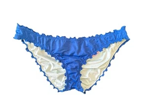Victoria’s Secret Ruffle Cheeky Swim Bikini Bottom Size Medium Blue Ruched Back - Picture 1 of 6