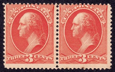 US Scott 214 (Pair), 1887 Washington, 3c vermilion, NH MINT - Image 1 of 2
