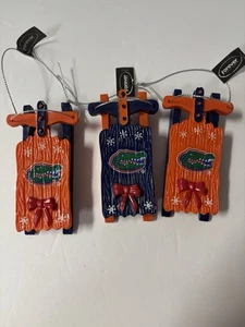 3 UF Florida Gators Ornaments Sleds 3.5”x 1.5”New With Tags Hard Plastic - Picture 1 of 9