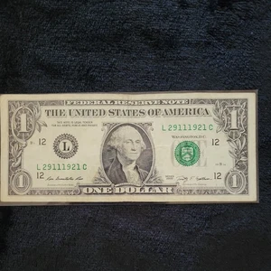November 11, 1921 Birthday Note Fancy Serial Number One Dollar Bill L29111921C - Picture 1 of 3