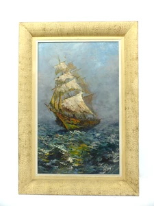 Gemälde Segelschiff auf See Öl auf Leinwand signiert - Picture 1 of 16